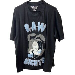 Raw Own The Now T-shirt Size 3X Black Blue White Black-out Bunny Patched